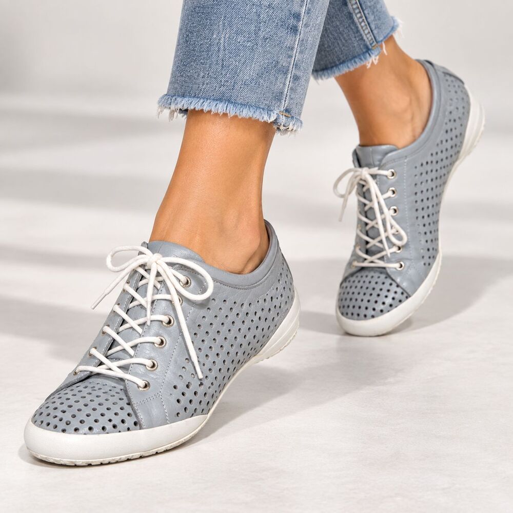 Andrea Conti 0345767 Perforated Leather Sneakers 38 US 7 Blue Gray Lace Up Shoes
